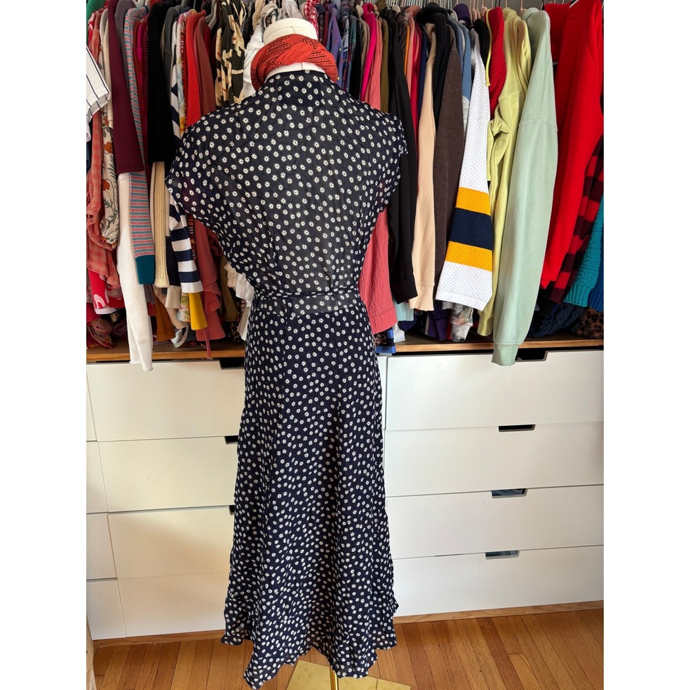 Reformation Carina Wrap Dress Women Small Navy Blue Daisy Floral Midi Cap Sleeve - Picture 3 of 6